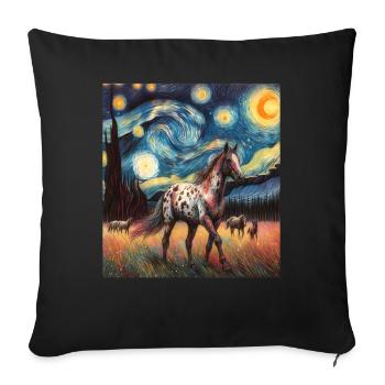 Appaloosa Cheval Nuit étoilée Peinture - Housse de coussin décorative 45 x 45 cm - noir - Devant
