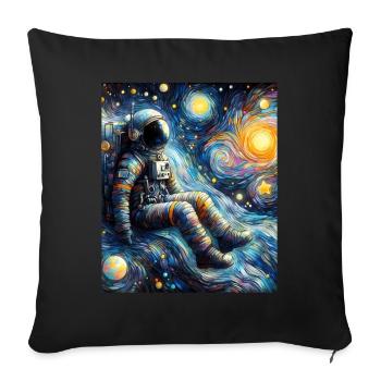 astronaute planète spatiale nuit étoilée peinture - Housse de coussin décorative 45 x 45 cm - noir - Devant