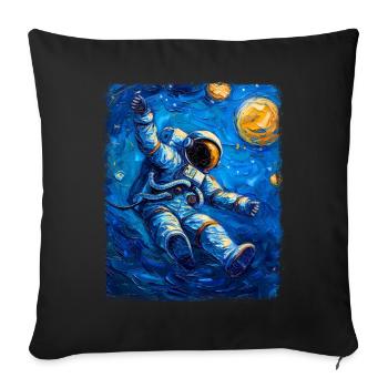 astronaute planète spatiale nuit étoilée peinture - Housse de coussin décorative 45 x 45 cm - noir - Devant