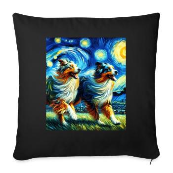 Australian Shepherd Herding Dog Starry Night Painting - Sofa pillowcase 17,3'' x 17,3'' (45 x 45 cm) - black - Front