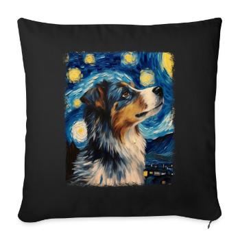 Australian Shepherd Herding Dog Starry Night Painting - Sofa pillowcase 17,3'' x 17,3'' (45 x 45 cm) - black - Front