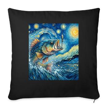 Pêche à l’achigan Pêcheur de poisson bar Nuit étoilée Mâle - Housse de coussin décorative 45 x 45 cm - noir - Devant