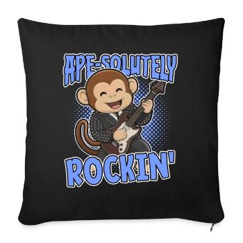 Ape-Solutely Rockin' : Funny Monkey avec guitare - Housse de coussin décorative 45 x 45 cm - noir - Devant