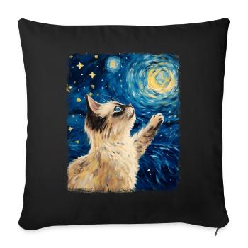 Birman Cat Starry Night Painting - Sofa pillowcase 17,3'' x 17,3'' (45 x 45 cm) - black - Front