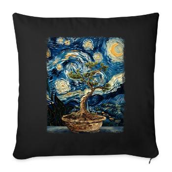 Bonsaï Arbre Zen Japonais Nuit Étoilée Peinture - Housse de coussin décorative 45 x 45 cm - noir - Devant