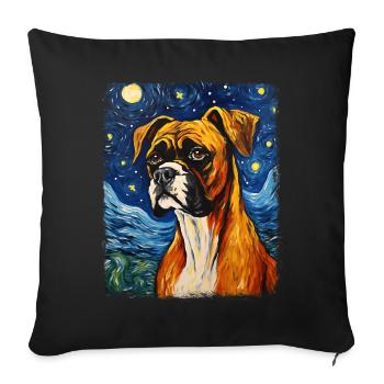 Boxer Dog Starry Night Painting - Sofa pillowcase 17,3'' x 17,3'' (45 x 45 cm) - black - Front
