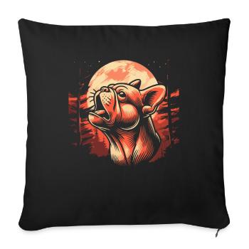 Bouledogue français Hurlement de lune - Housse de coussin décorative 45 x 45 cm - noir - Devant