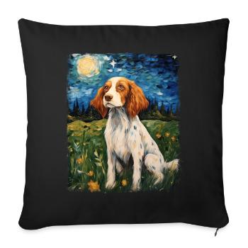 Brittany Spaniel Chien Nuit étoilée Peinture - Housse de coussin décorative 45 x 45 cm - noir - Devant