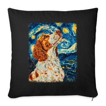 Brittany Spaniel Chien Nuit étoilée Peinture - Housse de coussin décorative 45 x 45 cm - noir - Devant