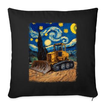 Bulldozer Bauwagen HEO Sternennacht Malerei - Sofakissenbezug 45 x 45 cm - Schwarz - Vorne