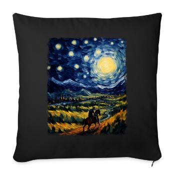 cavalier équitation dressage nuit étoilée peinture - Housse de coussin décorative 45 x 45 cm - noir - Devant