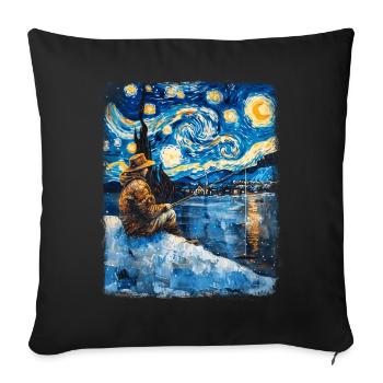Pêche sur glace Pêcheur sur glace Pêcheur Nuit étoilée Peinture - Housse de coussin décorative 45 x 45 cm - noir - Devant