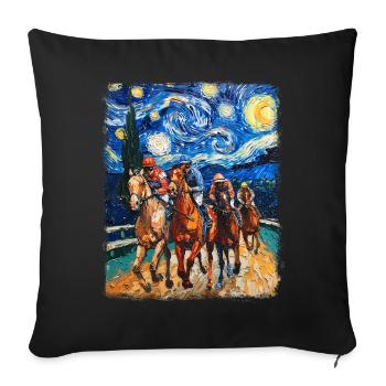Courses de chevaux Équitation Nuit étoilée Peinture - Housse de coussin décorative 45 x 45 cm - noir - Devant