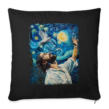Jésus Colombe Blanche Chrétien Nuit étoilée Peinture - Housse de coussin décorative 45 x 45 cm - noir - Devant