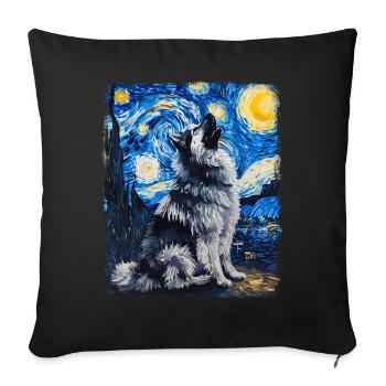 Keeshond Dog Howling Starry Night Painting - Sofa pillowcase 17,3'' x 17,3'' (45 x 45 cm) - black - Front