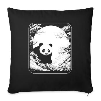 Panda géant Panda Ours Japon Cerisier Fleur Lune - Housse de coussin décorative 45 x 45 cm - noir - Devant