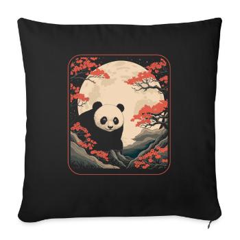 Panda géant Panda Ours Japon Cerisier Fleur Lune - Housse de coussin décorative 45 x 45 cm - noir - Devant