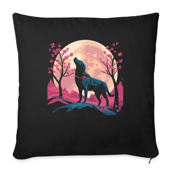 Labrador Japon Cerisier Fleur Lune - Housse de coussin décorative 45 x 45 cm - noir - Devant