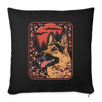 Schäferhund Japan Cherry Blossom Moon - Sofakissenbezug 45 x 45 cm - Schwarz - Vorne