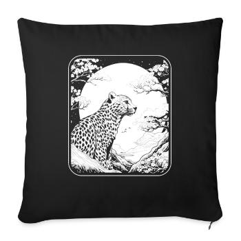 Guépard Japon Cerisier Fleur Lune - Housse de coussin décorative 45 x 45 cm - noir - Devant