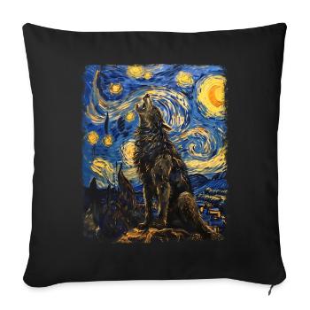 loup-garou loups hurlant peinture nuit étoilée - Housse de coussin décorative 45 x 45 cm - noir - Devant