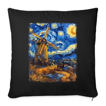 Wind Turbine Wind Turbine Starry Night Painting - Sofa pillowcase 17,3'' x 17,3'' (45 x 45 cm) - black - Front