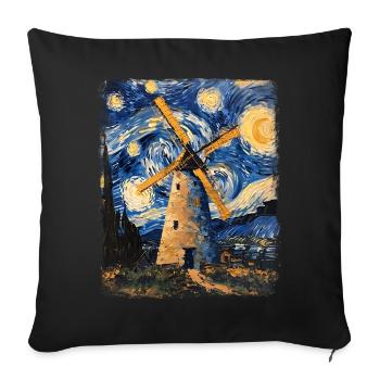 Wind Turbine Wind Turbine Starry Night Painting - Sofa pillowcase 17,3'' x 17,3'' (45 x 45 cm) - black - Front