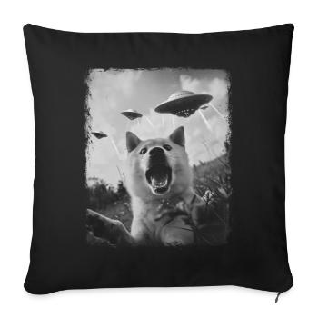 Akita chien OVNI Alien Alien Selfie - Housse de coussin décorative 45 x 45 cm - noir - Devant
