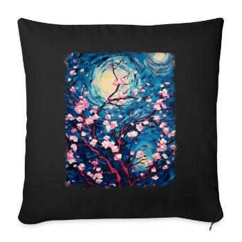 fleurs de cerisier fleur japonaise peinture nuit étoilée - Housse de coussin décorative 45 x 45 cm - noir - Devant