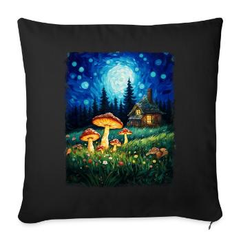 Cottagecore esthétique Nature champignon étoilé nuit Ma - Housse de coussin décorative 45 x 45 cm - noir - Devant