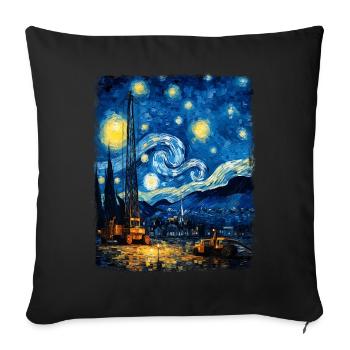 Crane Operator Construction HEO Starry Night Painting - Sofa pillowcase 17,3'' x 17,3'' (45 x 45 cm) - black - Front