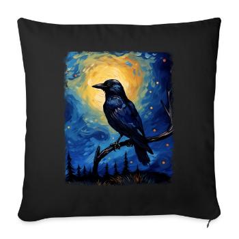 Corbeau Corbeau Oiseau Nuit Étoilée Peinture - Housse de coussin décorative 45 x 45 cm - noir - Devant