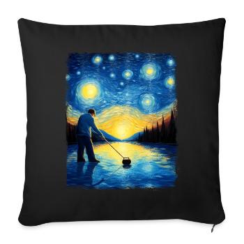 Joueur de pierre de curling Peinture nuit étoilée - Housse de coussin décorative 45 x 45 cm - noir - Devant
