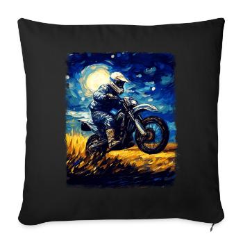 moto tout-terrain motocross moto tout-terrain motard nuit étoilée - Housse de coussin décorative 45 x 45 cm - noir - Devant