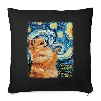 Chien de Poméranie Peinture Nuit Étoilée - Housse de coussin décorative 45 x 45 cm - noir - Devant