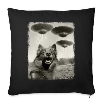Keeshond chien OVNI Alien Alien Selfie - Housse de coussin décorative 45 x 45 cm - noir - Devant