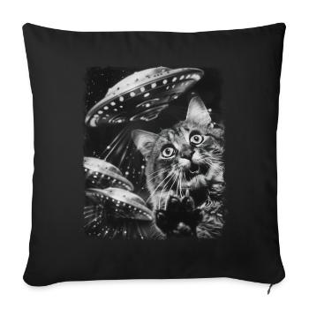 Maine Coon Katze UFO Alien Außerirdischer Selfie - Sofakissenbezug 45 x 45 cm - Schwarz - Vorne