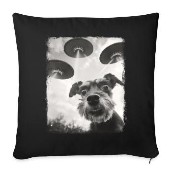 Miniature Schnauzer Dog UFO Alien Alien Selfi - Sofa pillowcase 17,3'' x 17,3'' (45 x 45 cm) - black - Front