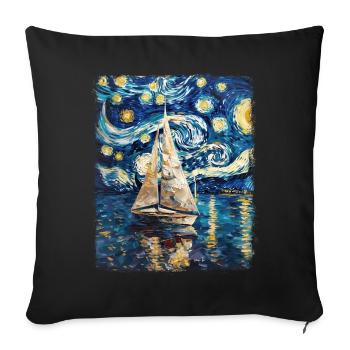 voilier bateau voilier peinture nuit étoilée - Housse de coussin décorative 45 x 45 cm - noir - Devant