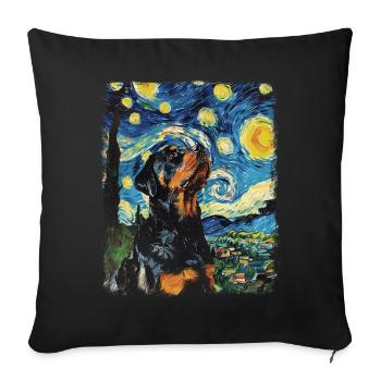 Rottweiler chien patin à roulettes peinture nuit étoilée - Housse de coussin décorative 45 x 45 cm - noir - Devant