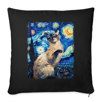 Siamese Cat Starry Night Painting - Sofa pillowcase 17,3'' x 17,3'' (45 x 45 cm) - black - Front