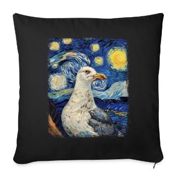 Seagull Seagull Seabird Peinture Nuit Étoilée - Housse de coussin décorative 45 x 45 cm - noir - Devant