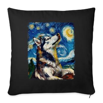 Chien husky sibérien Peinture de nuit étoilée - Housse de coussin décorative 45 x 45 cm - noir - Devant