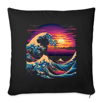 Grande vague de l’esthétique de l’art japonais de Kanagawa - Housse de coussin décorative 45 x 45 cm - noir - Devant