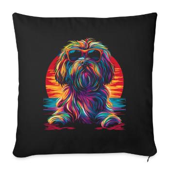 Lunettes de soleil chien havanais coucher de soleil Pop Art - Housse de coussin décorative 45 x 45 cm - noir - Devant