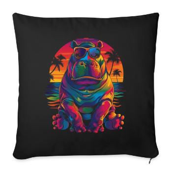 Hippopotame Lunettes de soleil Plage Popart - Housse de coussin décorative 45 x 45 cm - noir - Devant