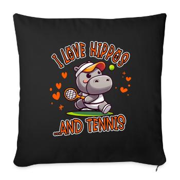 I Love Hippos and Tennis Funny - Sofa pillowcase 17,3'' x 17,3'' (45 x 45 cm) - black - Front