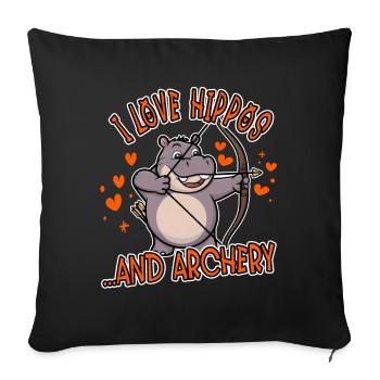 I Love Hippos and Archery Funny - Sofa pillowcase 17,3'' x 17,3'' (45 x 45 cm) - black - Front