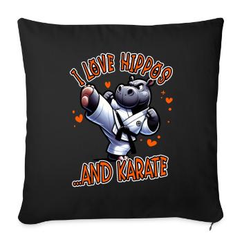 I Love Hippos and Karate Funny Martial Arts - Sofa pillowcase 17,3'' x 17,3'' (45 x 45 cm) - black - Front