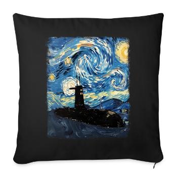Sous-marin sous-marinier vétéran Peinture nuit étoilée - Housse de coussin décorative 45 x 45 cm - noir - Devant